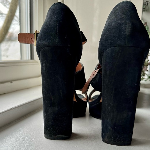 ELIZABETH & JAMES Black Suede Ultra High Heel Sandals - Picture 4 of 6